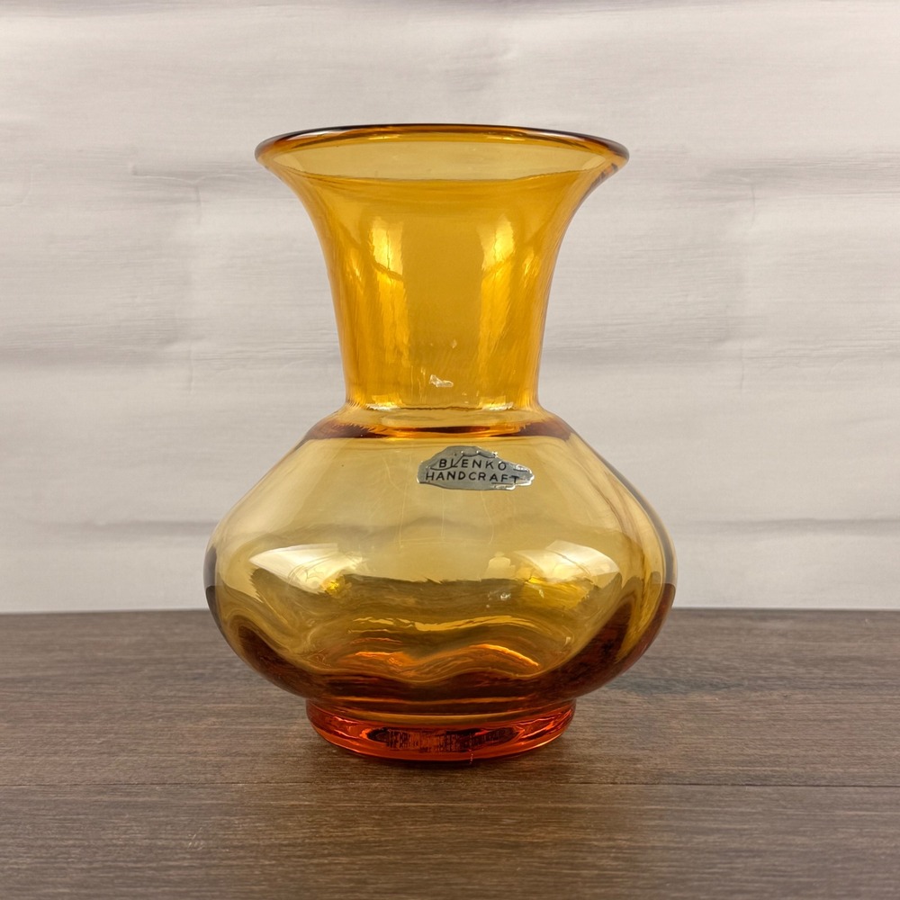 Blenko 706 Wheat Glass Vase Vintage Mid Century Foil Label
